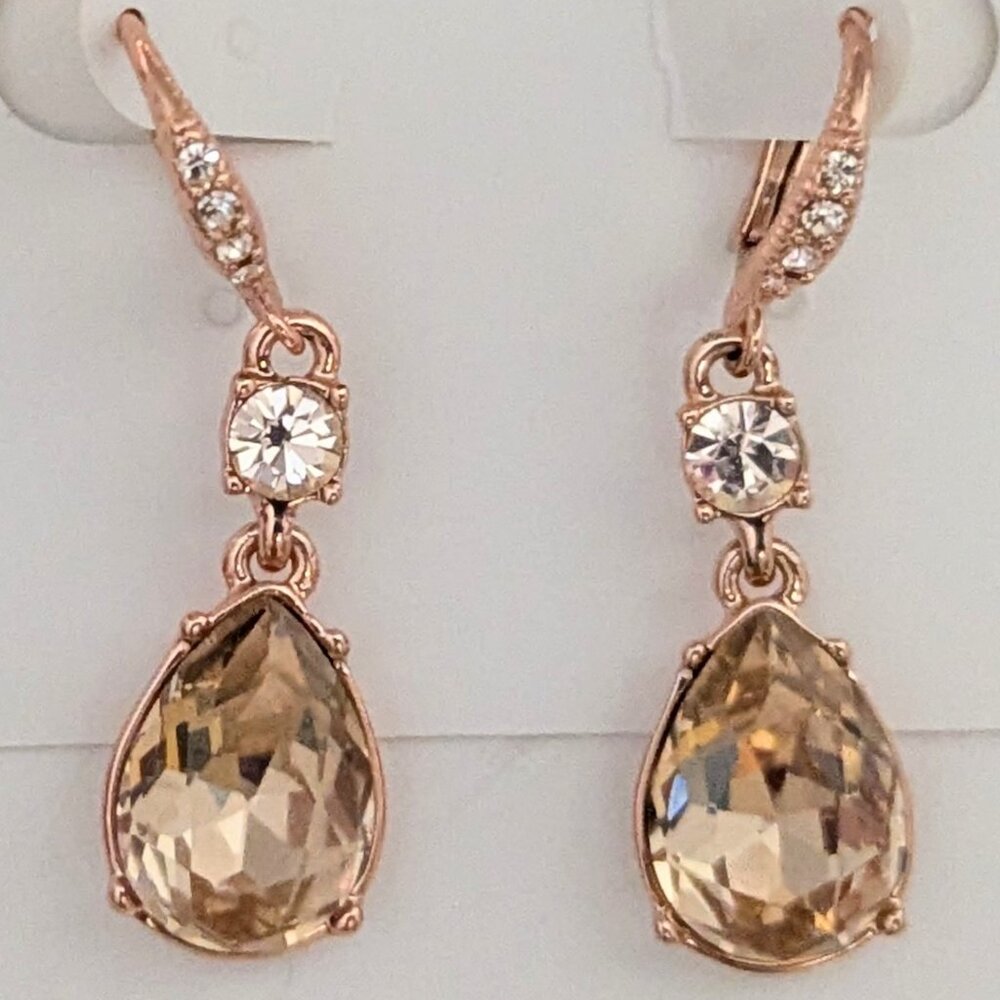 Givenchy Statment Morganite/peachy style crystals, Rose Gold Tone Drop Earrings